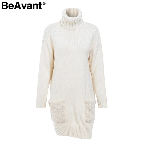 New Elegant Turtleneck Women Sweater Dress - Picture 5 of 8